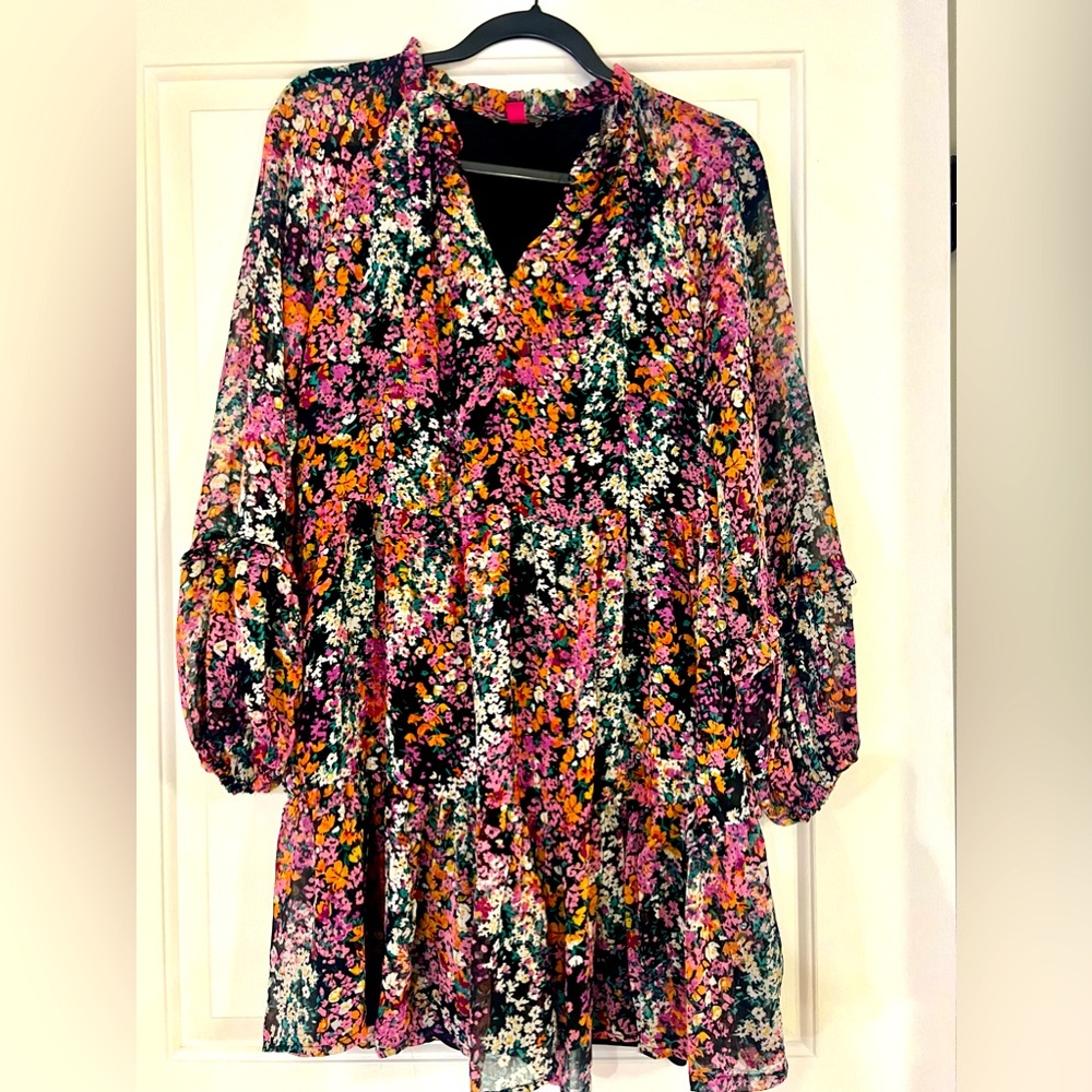 Vince Camuto Floral Three Tier Mini Babydoll Dress, Size Small
